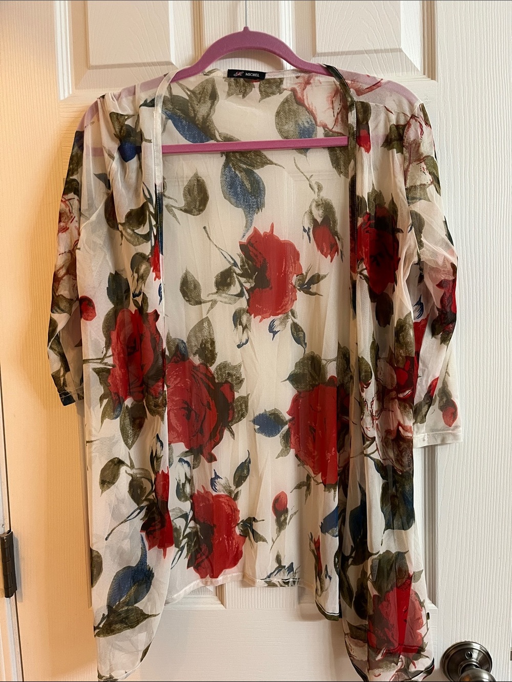 Floral Sheer Kimono Cardigan - Red Rose Print